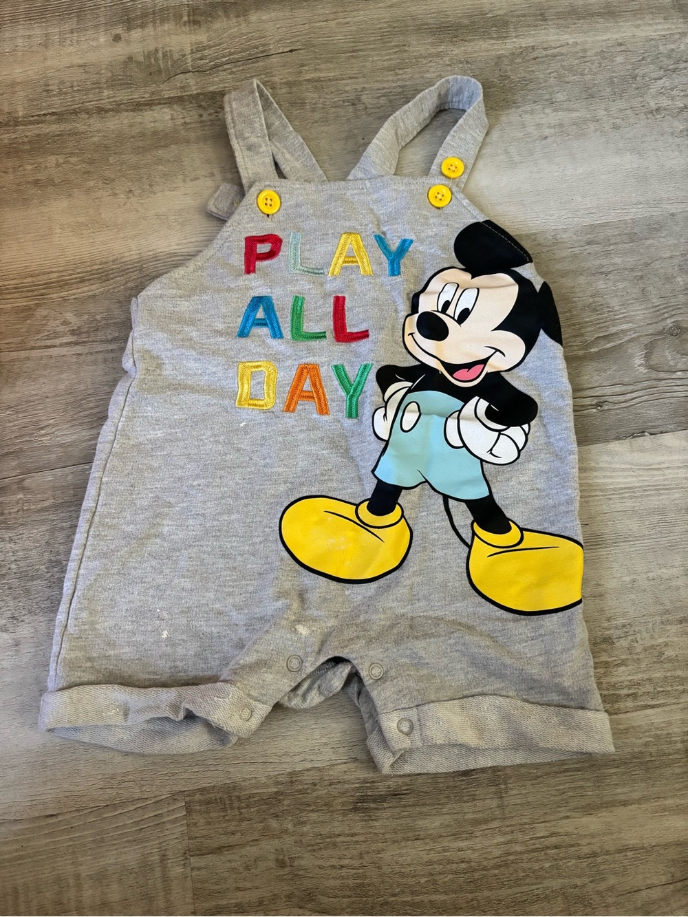 Mickey Mouse 'Play All Day' Gray Short Overalls